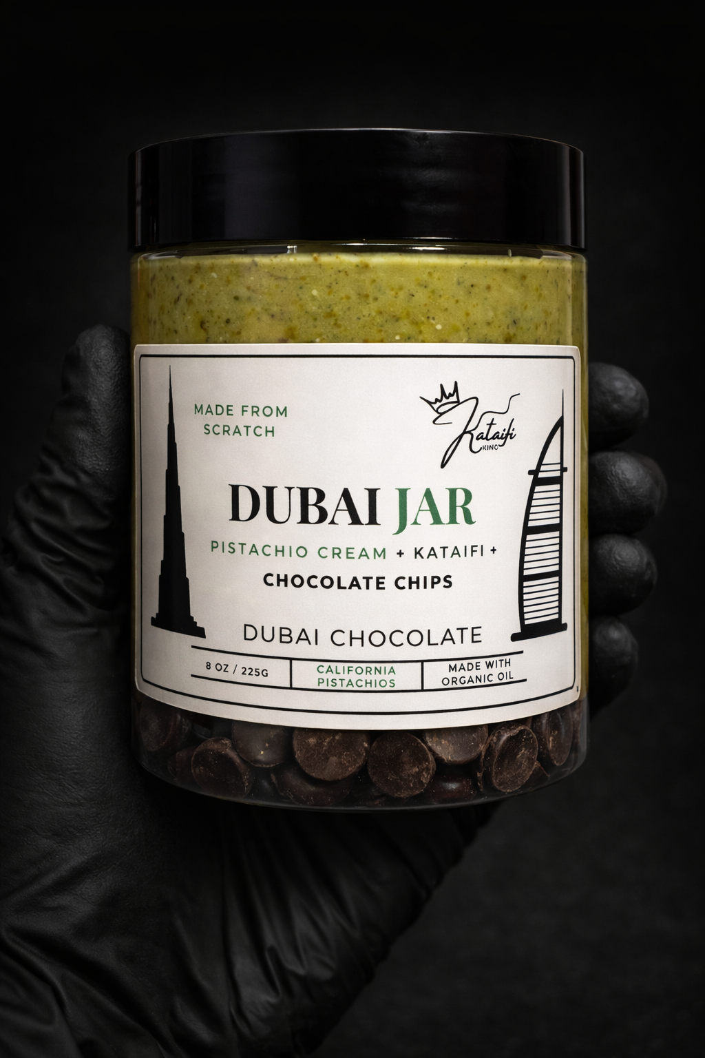 Dubai Bar in a Jar 8oz (Pistachio Cream, Kataifi, Chocolate Chips)